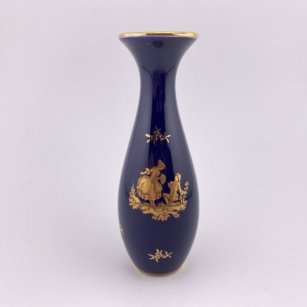 Limoges France Cobalt Blue Gold Mini Bud Vase France